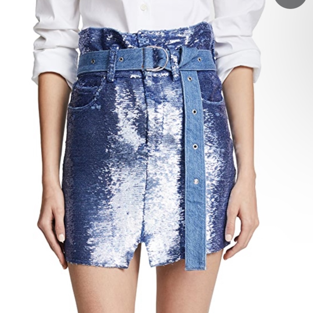 Iro natou blue sequin high waisted skirt with denim belt